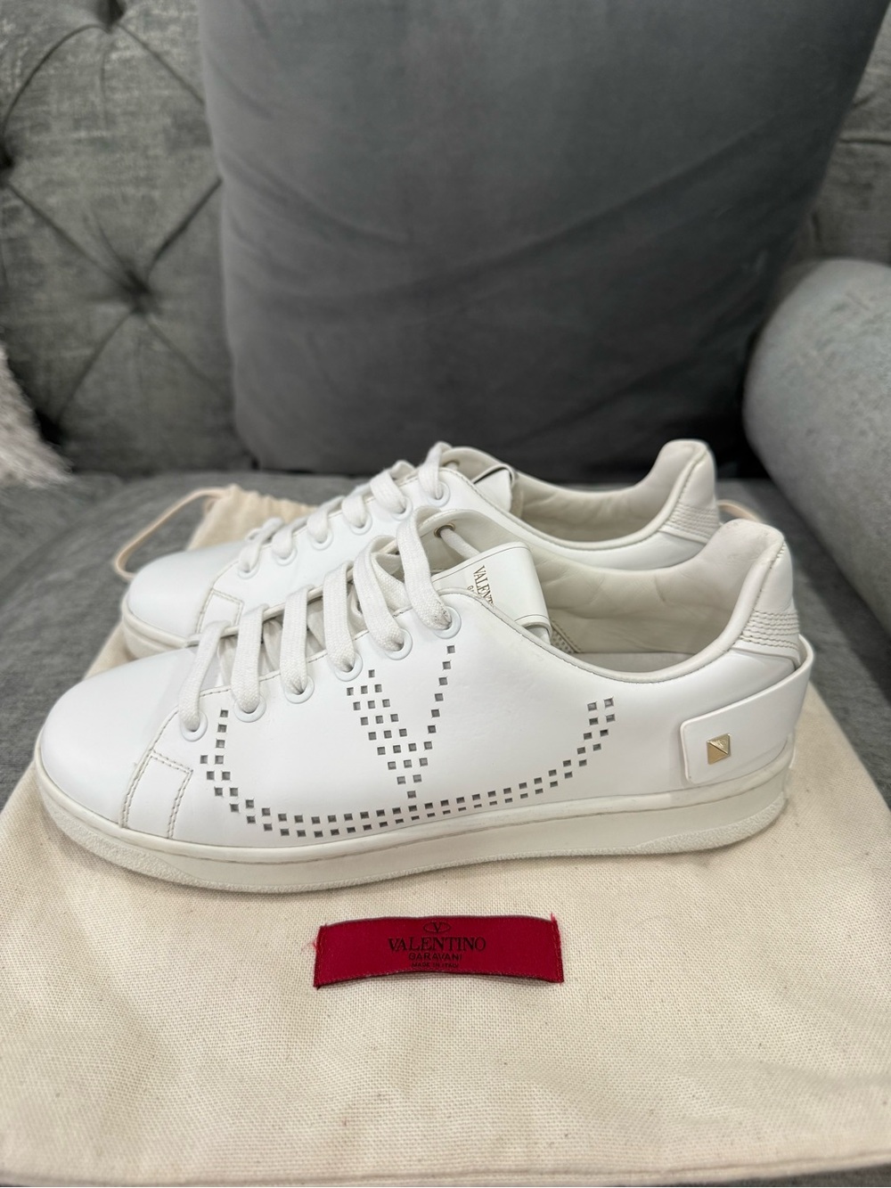 Valentino Garavani White Leather Sneakers Size 6.5